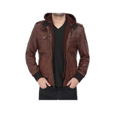 Men's Guerrilla Hooded Bomber Leather Jacket “ Genuine Leather, Removable Hood