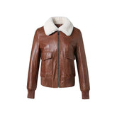 Radiance Brown Leather Bomber Jacket Fashion Wear Apparel