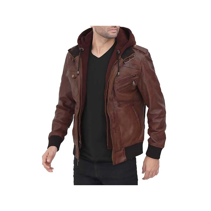 Guerrilla Hooded Bomber Leather Jacket Fashion Wear Apparel