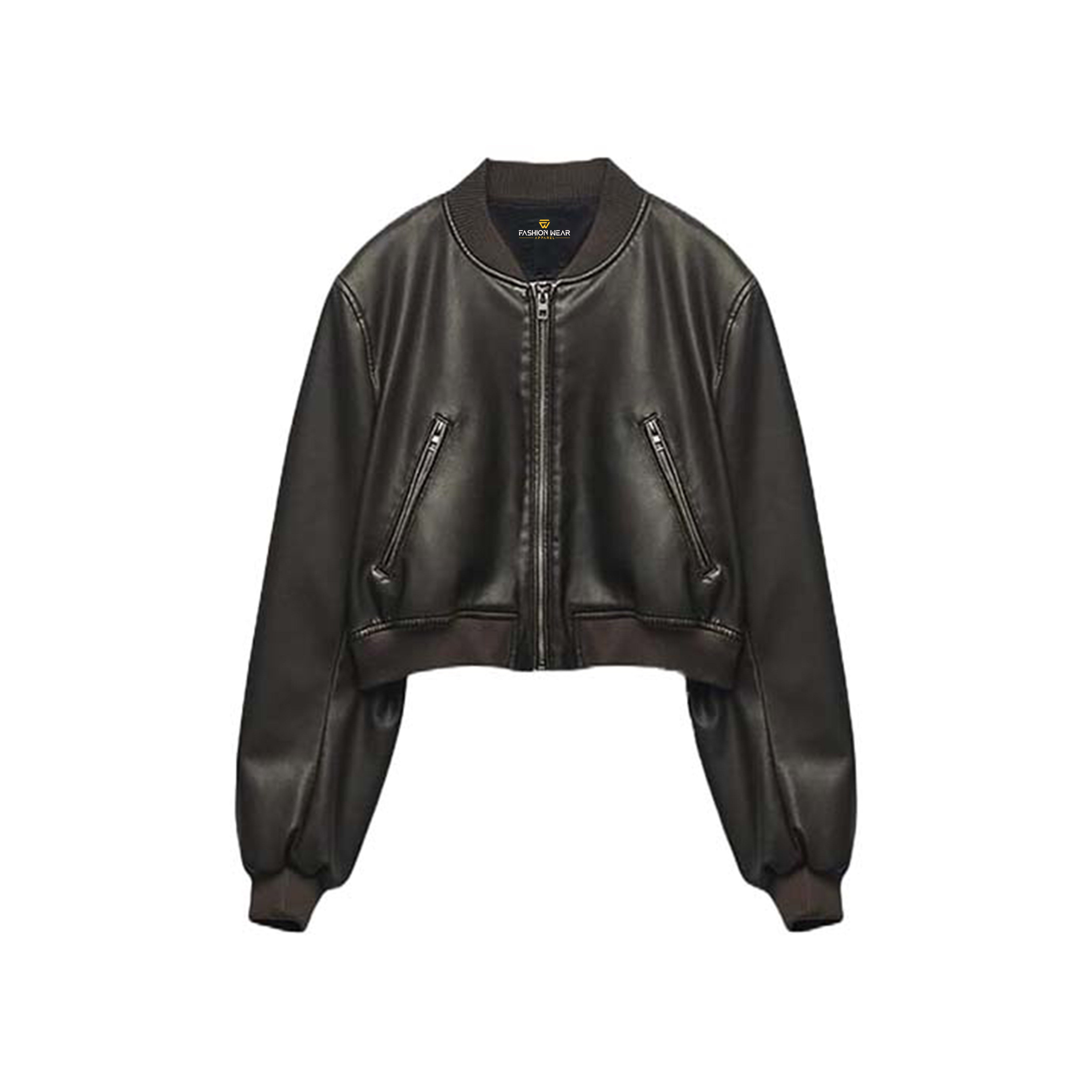 Echo Black Leather Bomber Jacket Fashion Wear Apparel