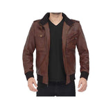 Men's Guerrilla Hooded Bomber Leather Jacket “ Genuine Leather, Removable Hood