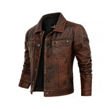 Vintage Distressed Leather Jacket Fashion Wear Apparel