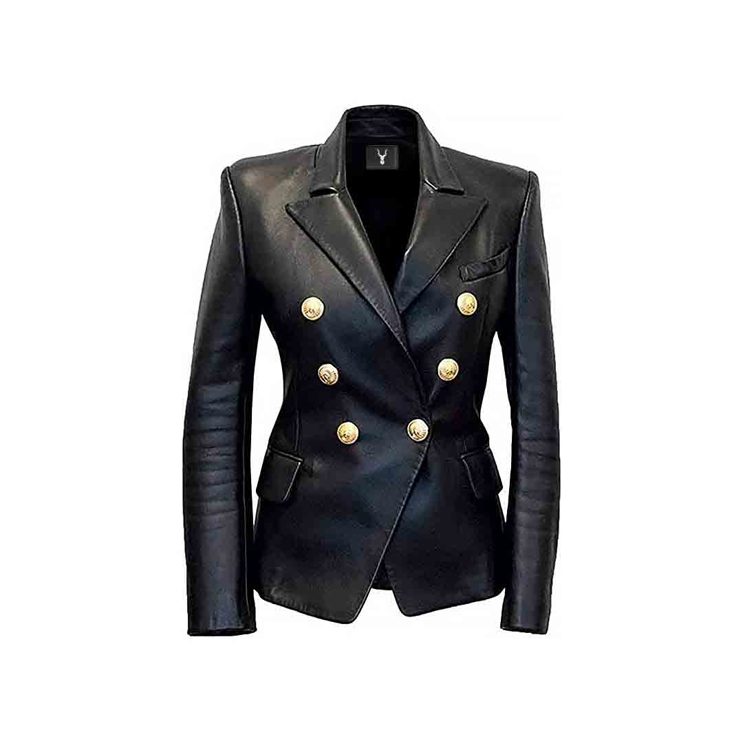 Women's Double Breasted Button Closure Style Genuine Blazer Jacket Fashion Wear Apparel