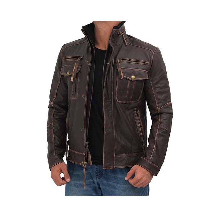 Vintage Moto Leather Jacket Fashion Wear Apparel