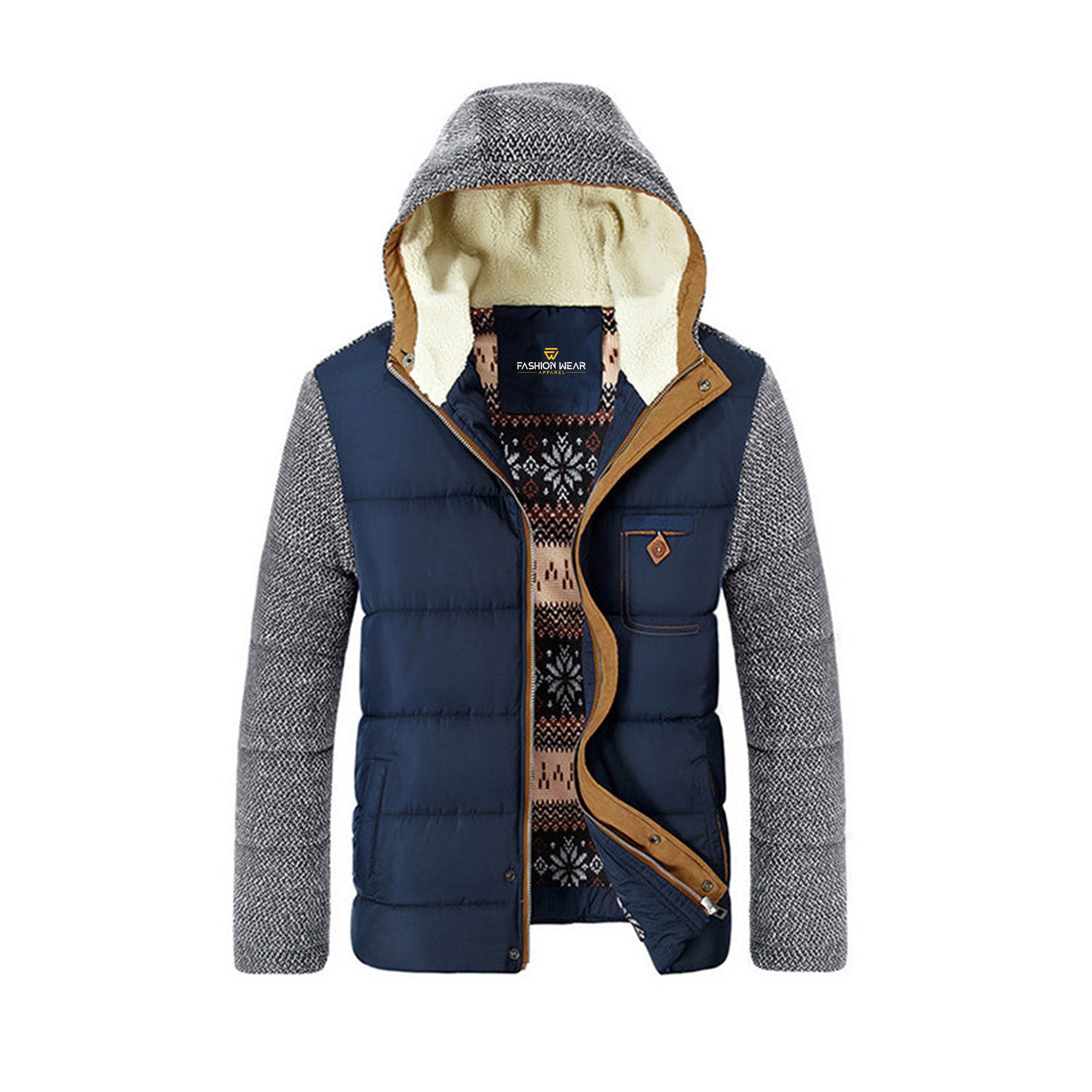 Navy Winter Fleece Jacket Fashion Wear Apparel