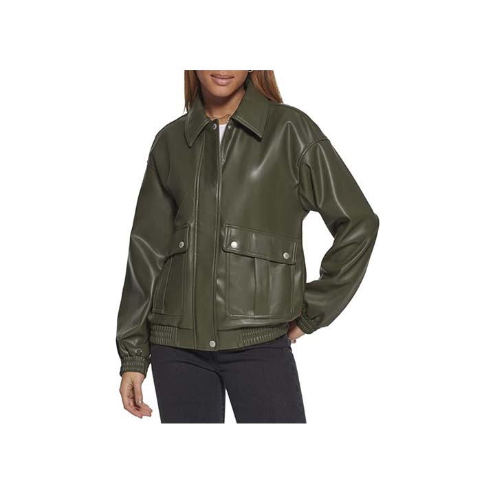 Posh Green Leather Bomber Jacket Fashion Wear Apparel