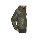 Posh Green Leather Bomber Jacket Fashion Wear Apparel