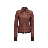 Mystique Brown Leather Bomber Jacket Fashion Wear Apparel