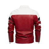 Moto Color Block Leather Jacket Fashion Wear Apparel