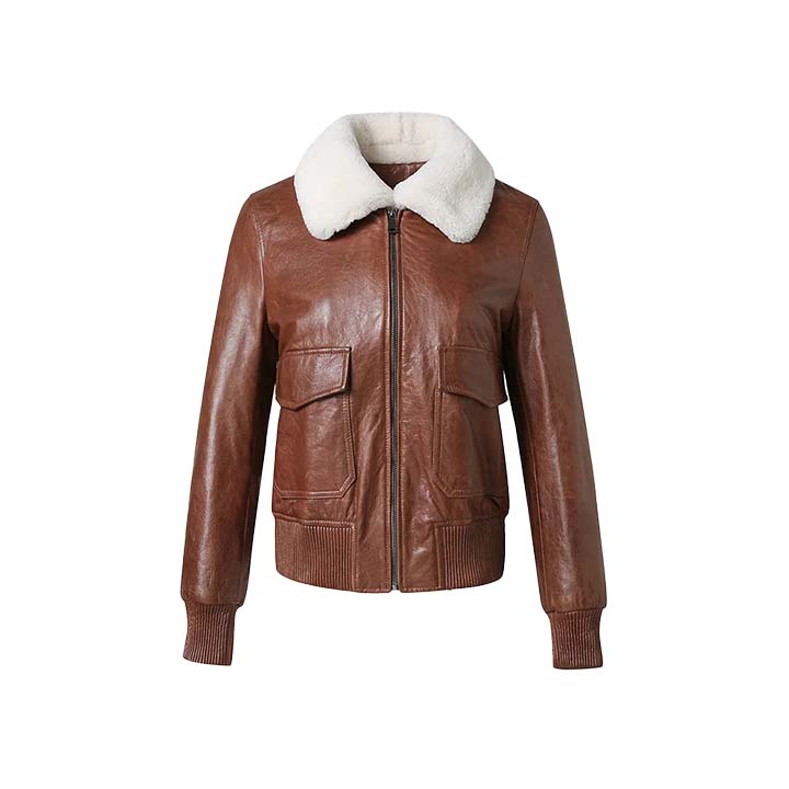 Radiance Brown Leather Bomber Jacket Fashion Wear Apparel