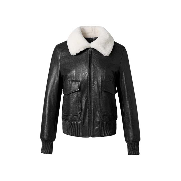 Radiance Black Leather Bomber Jacket Fashion Wear Apparel