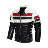 Moto Color Block Leather Jacket Fashion Wear Apparel