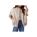 Ember Beige Leather Bomber Jacket Fashion Wear Apparel