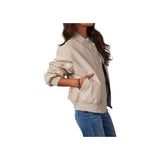 Ember Beige Leather Bomber Jacket Fashion Wear Apparel