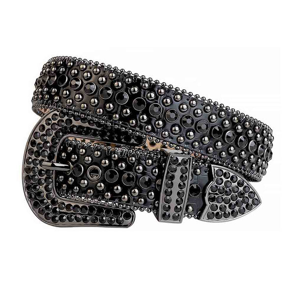 All Black Leather Belt With Black Stones – Fashion Wear Apparel display picture 1