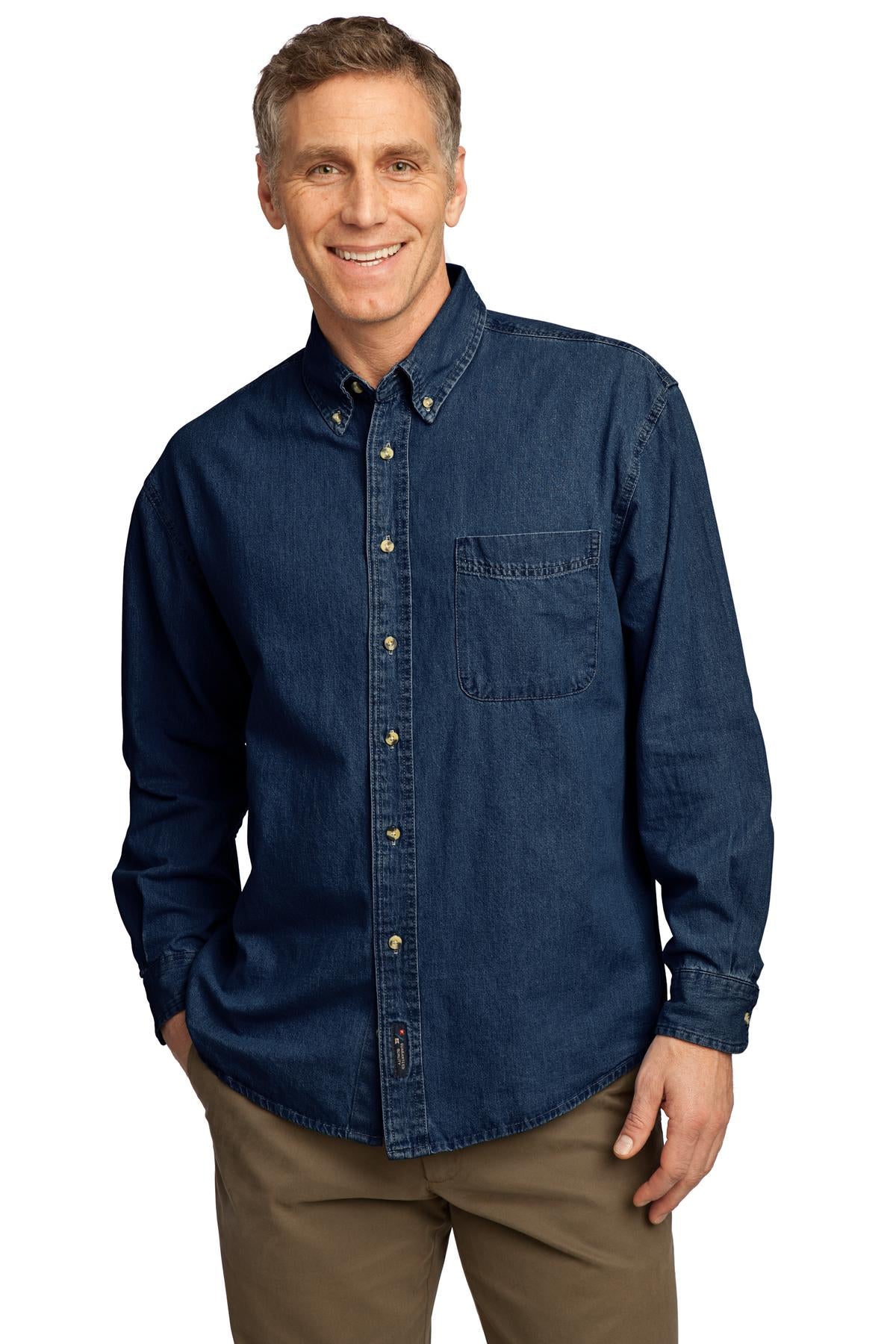 Port & Company Long Sleeve Value Denim Shirt SP10 Fashion Wear Apparel